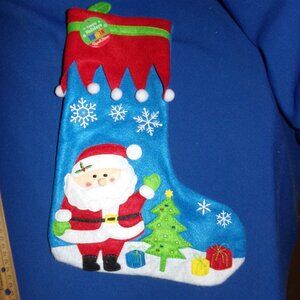 New Russell Stover Blue Christmas Stocking - Santa, Presents, Trim, Tree, Hanger
